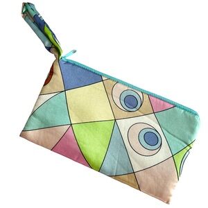 Angels Multi Colored Zip Closure Abstract Clutch Cosmetic Bag